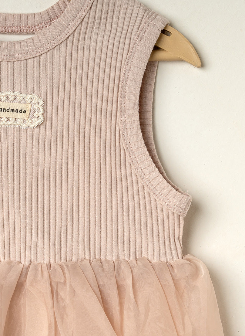 Cream Pink Tulle Peplum Top