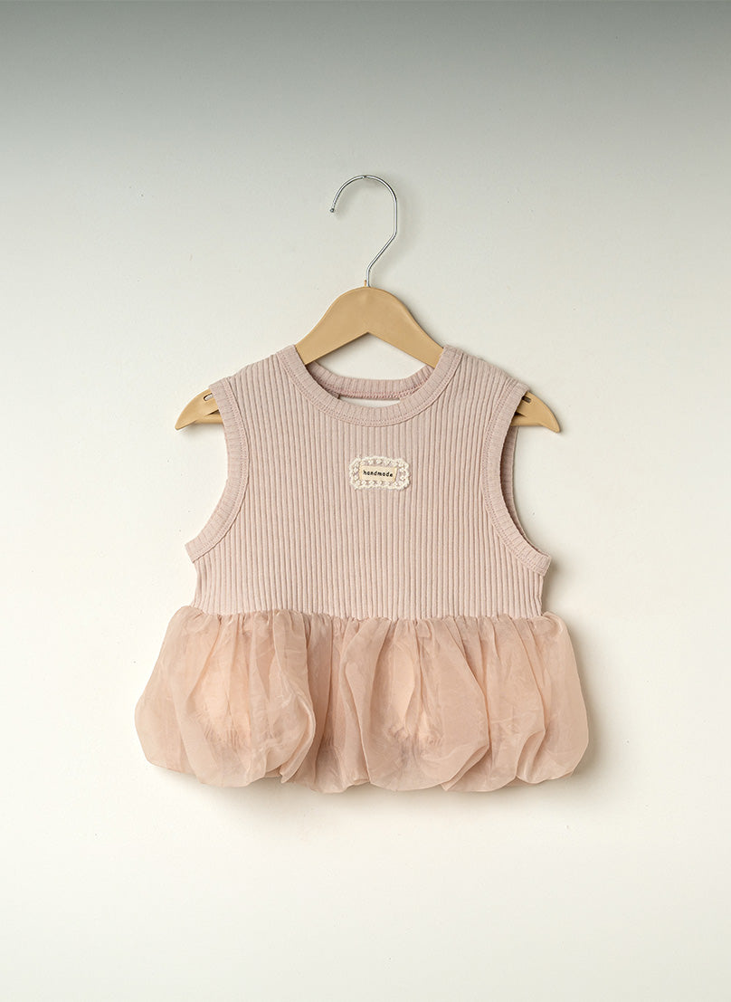 Cream Pink Tulle Peplum Top