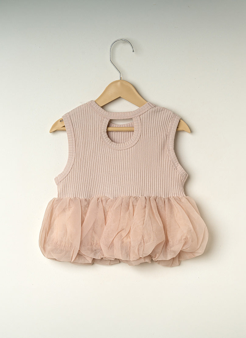 Cream Pink Tulle Peplum Top