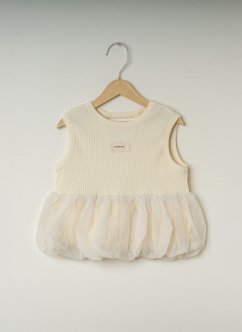 Beige Tulle Peplum Top