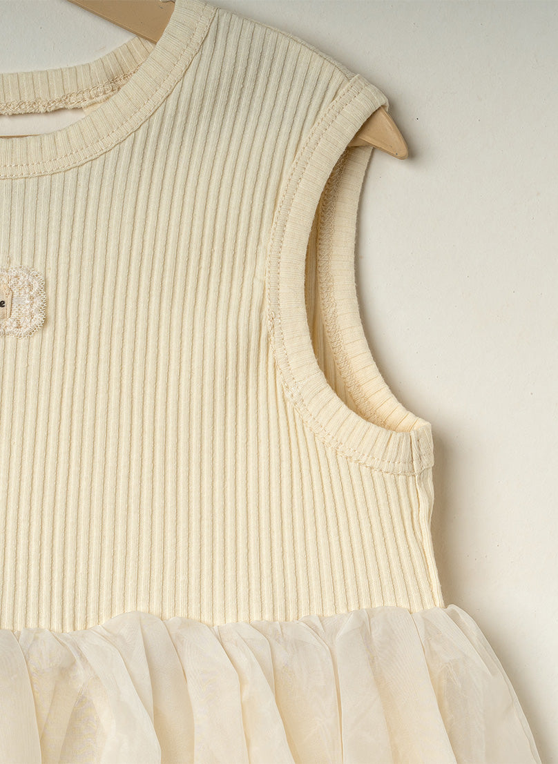 Beige Tulle Peplum Top